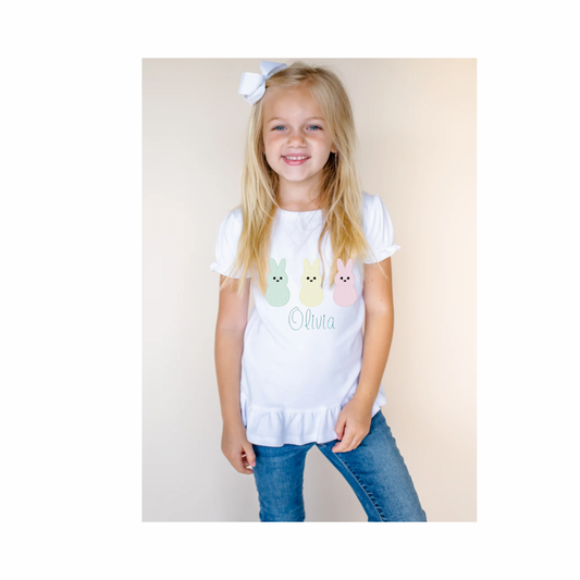 Girls Easter Shirt/Easter Bunny/Monogram Shirt/Easter Personalized Shirt/First Easter Shirt/chain Stitch/Baby Easter Outfit/Peeps