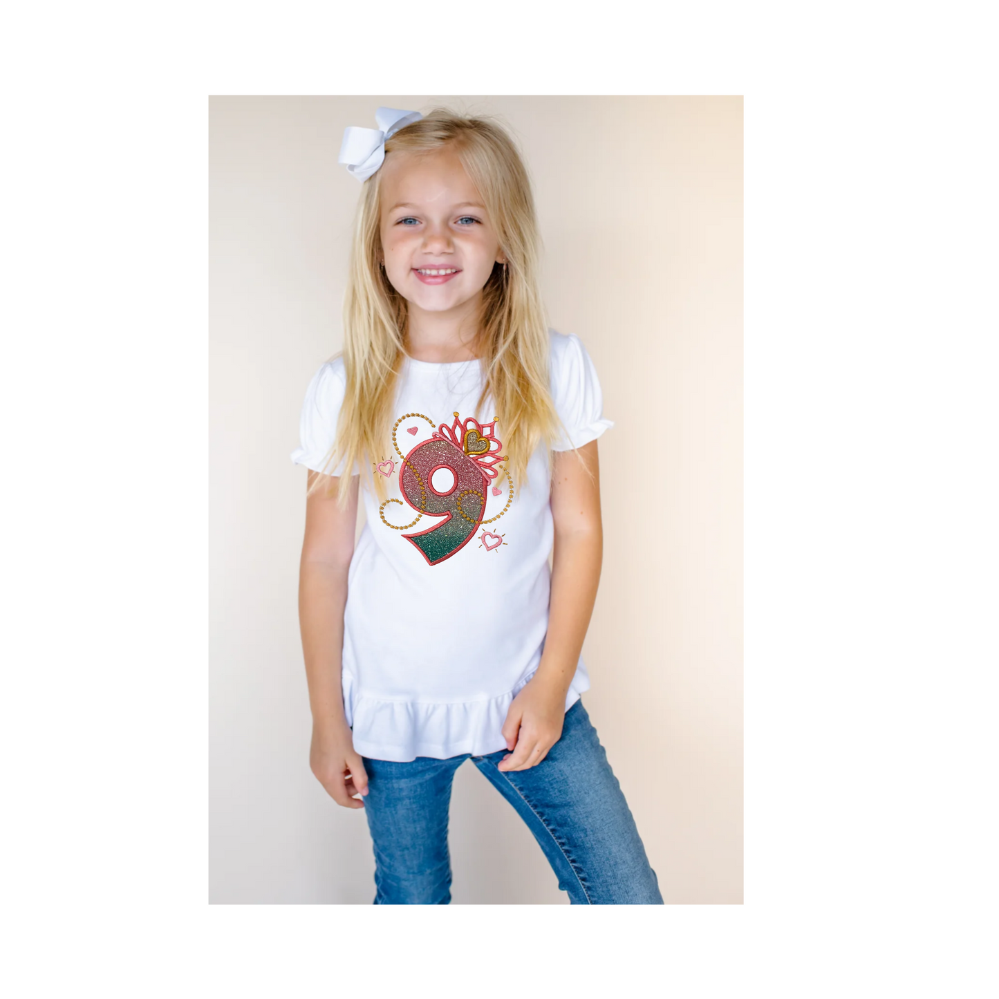 Custom kids Embroidered Princess Tiara Birthday ruffle shirt or One piece/Princess Themed/Girls Birthday Shirt/Personalized Name and Age Number