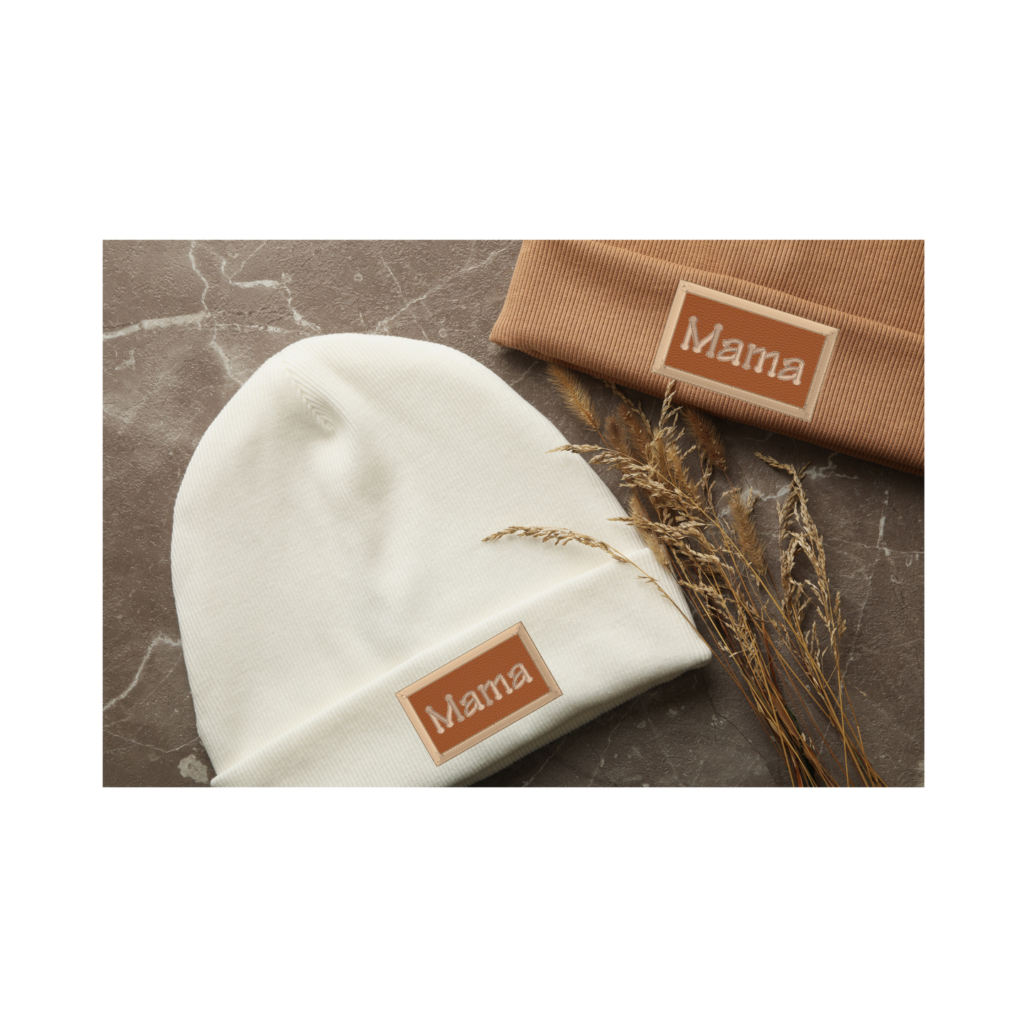 Mama faux leather patch beanie