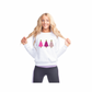 White sweatshirt with embroidered pink Christmas trees