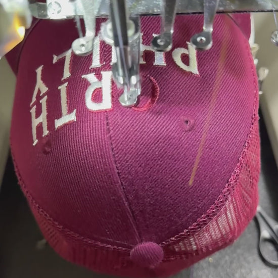 Video of North Philly trucker hat being embroidered 